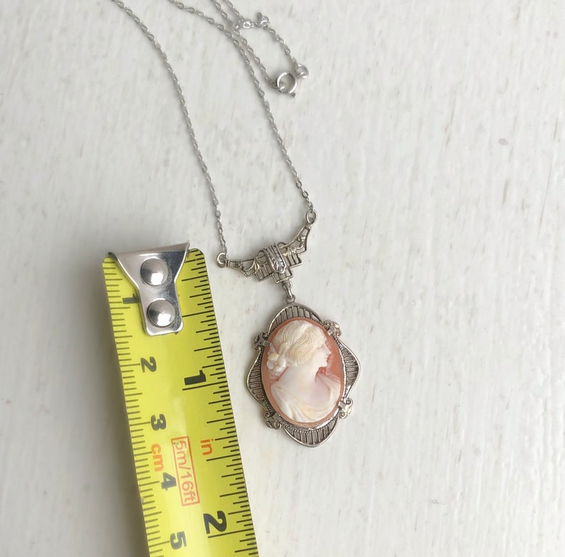 Vintage Cameo Necklace Sterling Silver Carved Shell 1930s | Etsy
