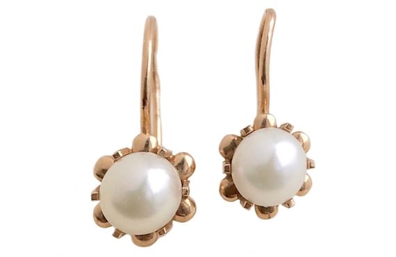 Antique Victorian Pearl Earrings - 14k Rose Gold F