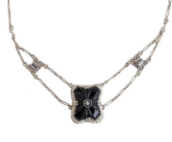 Rock Crystal Necklace - 14k White Gold Art Deco 1… - image 1