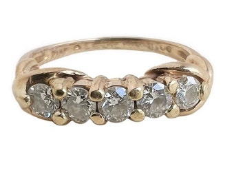 Vintage Diamond Band - 14k Yellow Gold .50ct Genuine Diamond Wedding Ring 1940s - Size 5