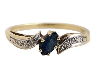 Vintage Sapphire Ring - 14k Yellow & White Gold Diamond Sapphire Engagement Ring -Size 6 1/2