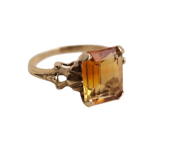 Simulated Citrine Ring - 10k Yellow Gold Orange Y… - image 3