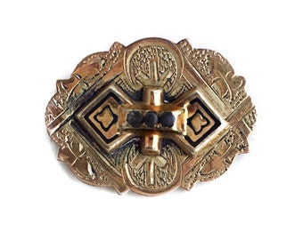 Antique Mourning Brooch - Victorian 1800s Gold Filled Black Enamel Collectable Remembrance Pin Jewelry