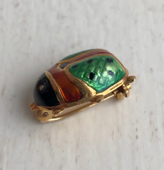 Vintage Gold Bug Brooch - 18k Enamel Lady Bug Pin… - image 6