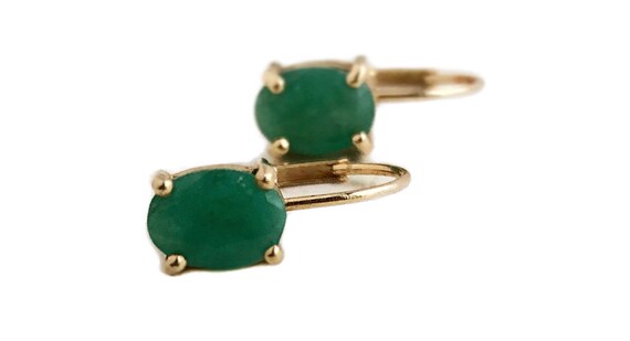 Emerald Earrings - 14k Yellow Gold Emerald Dangle