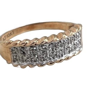 Genuine Diamond Band - 10k Yellow Gold Ring - Size 10 1/2