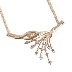 Vintage Diamond Necklace - 10k Yellow Gold Statement Diamond 16” Necklace - Diamond Wedding Fine Jewelry
