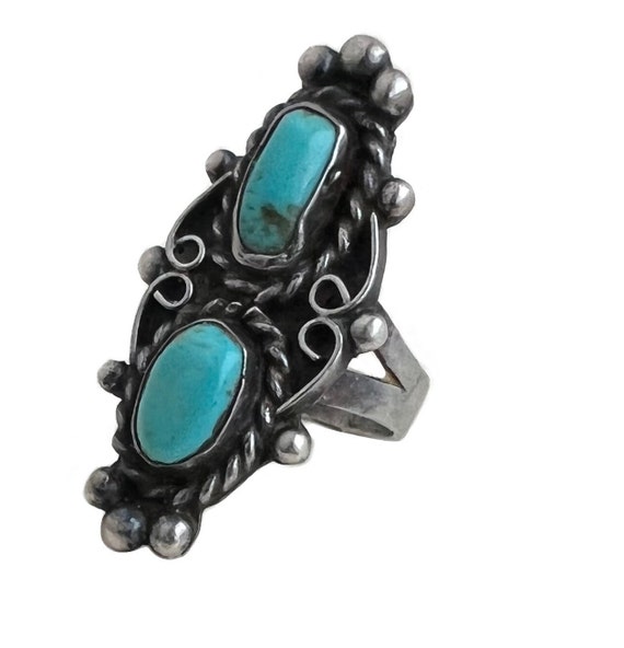 Turquoise Silver Ring - Sterling Silver Old Pawn … - image 2