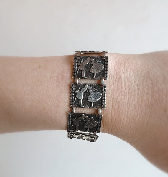 Dutch Panel Bracelet - Sterling Silver 1950s 7” B… - image 6