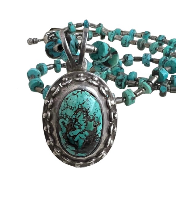Silver Turquoise Necklace - Sterling Silver Large… - image 1