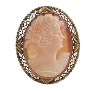 Vintage Cameo Pendant - 12k Gold Filled Carved Shell Brooch Pendant 1950s