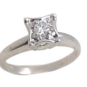 Vintage Diamond Ring - 14k White Gold .30ct Diamond Solitaire Ring - Size 5