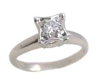 Vintage Diamond Ring - 14k White Gold .30ct Diamond Solitaire Ring - Size 5