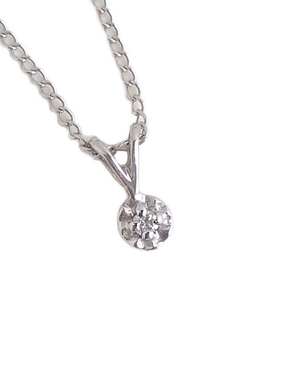 Vintage Diamond Necklace - 14k White Gold Dainty D