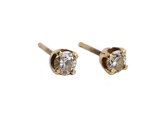 Vintage Diamond Earrings - 14k Yellow Gold .25 CT… - image 3