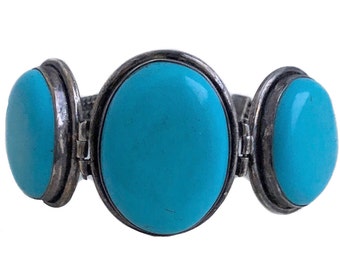 Vintage Turquoise Bracelet - Sterling Silver Blue Gemstone 7” Bracelet