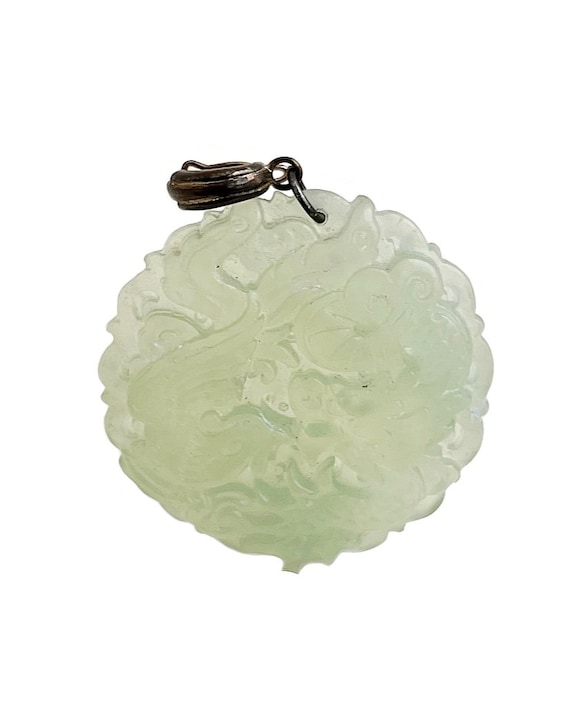 Jade Pendant - Sterling Silver Large 3D Carved Jade