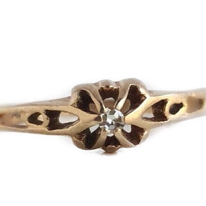 Antique Diamond Ring - 10k Yellow Gold Belcher Victorian 1910 Solitaire Diamond Engagement Ring Size 7