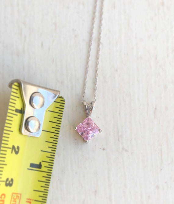 Pink Gemstone Necklace - 10k White Gold Pink Simu… - image 2