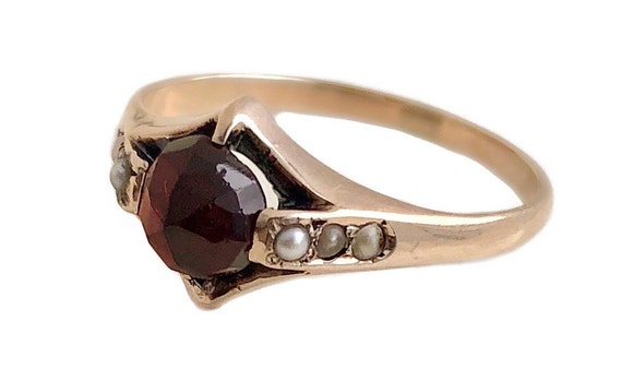 Antique Garnet Ring - 14k Rose Gold Garnet & Seed