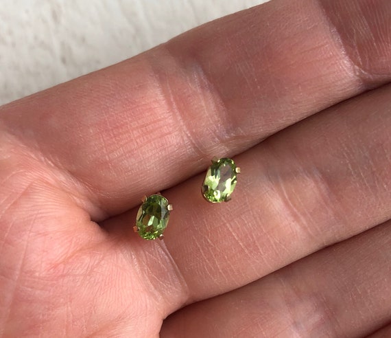 Vintage Peridot Earrings - 14k Yellow Gold Perido… - image 2