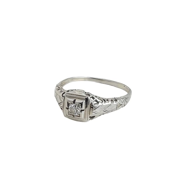 Antique Engagement Ring - 18k White Gold .25 Ct G… - image 3