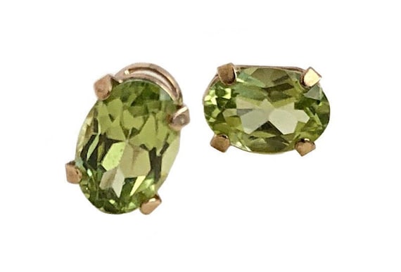 Vintage Peridot Earrings - 14k Yellow Gold Perido… - image 1