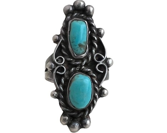 Turquoise Silver Ring - Sterling Silver Old Pawn … - image 1