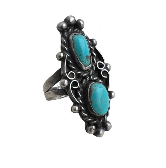 Turquoise Silver Ring - Sterling Silver Old Pawn … - image 3