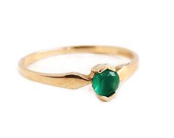 Vintage Emerald Ring - 14k Yellow Gold Genuine Gemstone Ring - Size 10 1/2 Fine May Birthstone Modern Jewelry