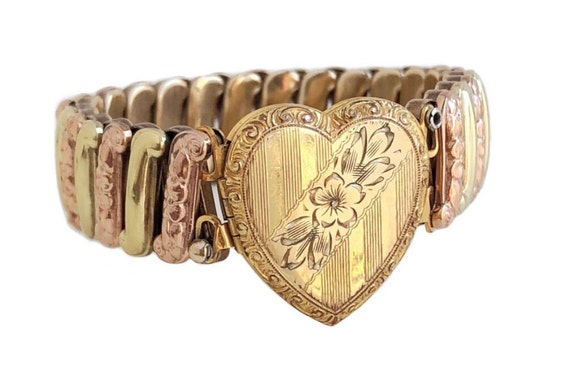 Vintage Sweetheart Expansion Bracelet 1940’s Heart Locket Bracelet