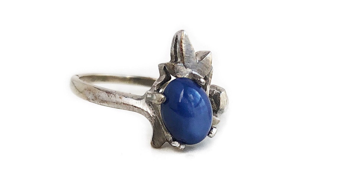 Star Sapphire Ring 14k White Gold Blue Cabochon Retro Ring - Etsy