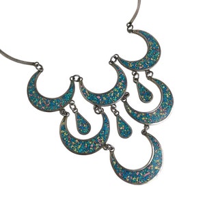 Mexican Sterling Silver Crushed Turquoise Inlay 16” Taxco Necklace