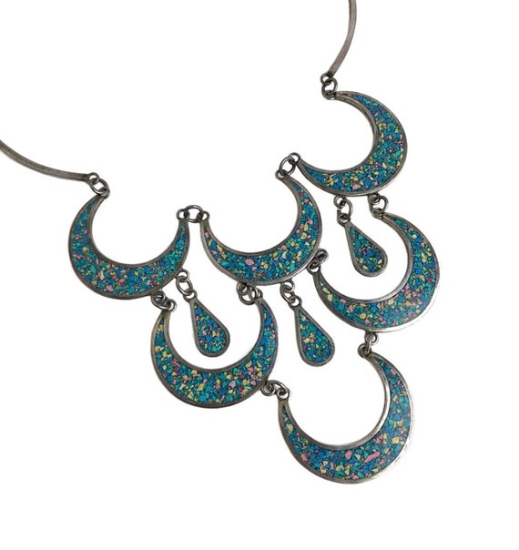 Mexican Sterling Silver Crushed Turquoise Inlay 16