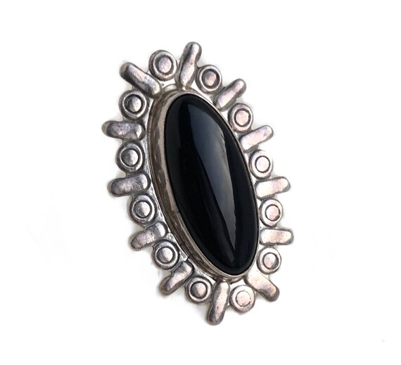 Vintage Onyx Ring - Sterling Silver Large Genuine… - image 2