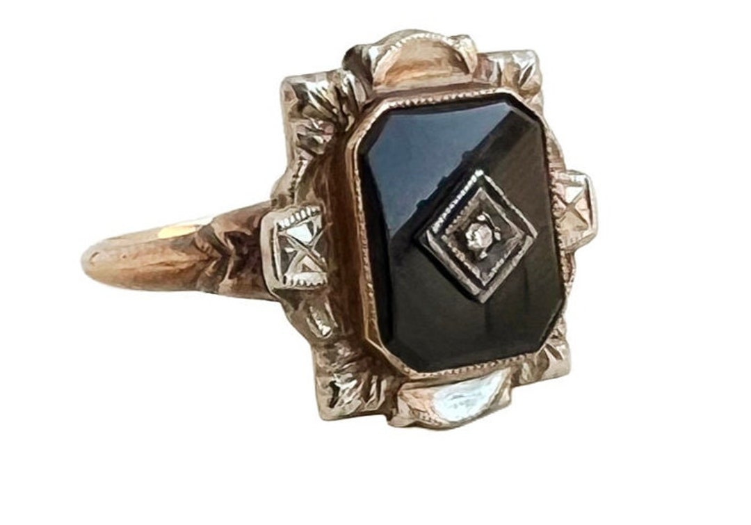 Genuine Onyx Ring 10k Yellow Gold Circa 1930s Ring Size 6 Etsy