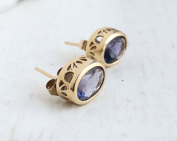 Genuine Amethyst Earrings - 14k Yellow Gold Ameth… - image 3