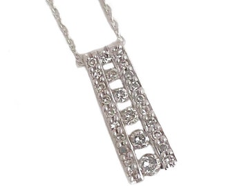 Vintage Diamond Necklace - 14k White Gold Diamond Pendant Modern 15” Necklace