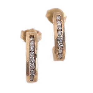 Diamond Hoop Earrings - 14k Yellow Gold Classic J Half Hoops