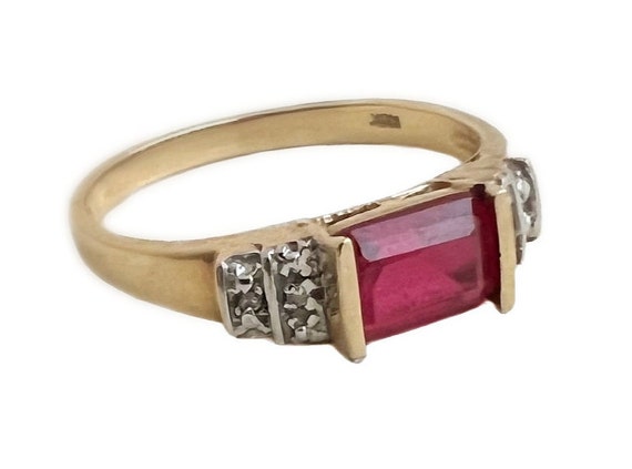 Created Ruby Ring - 10k Yellow Gold Red Gemstone … - image 1