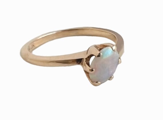 Vintage Opal Ring - 10K Yellow Gold Solitaire Rin… - image 1