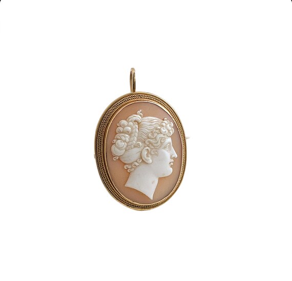 Antique Cameo Brooch - Edwardian 10k Yellow Gold … - image 2