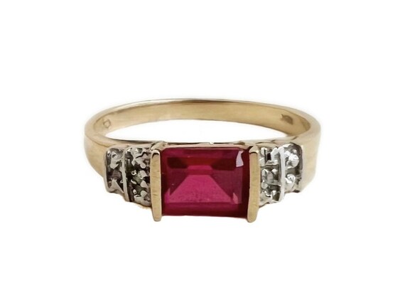 Created Ruby Ring - 10k Yellow Gold Red Gemstone … - image 2
