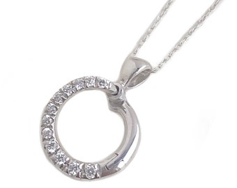 Vintage Diamond Necklace - 18k White Gold Diamond Pendant 10k White Gold 18” Necklace