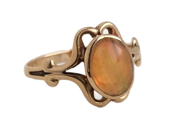 Antique Edwardian 14k Natural Jelly Opal 1900s Ri… - image 3