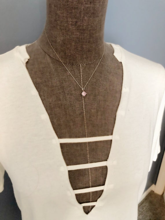 Pink Gemstone Necklace - 10k White Gold Pink Simu… - image 4