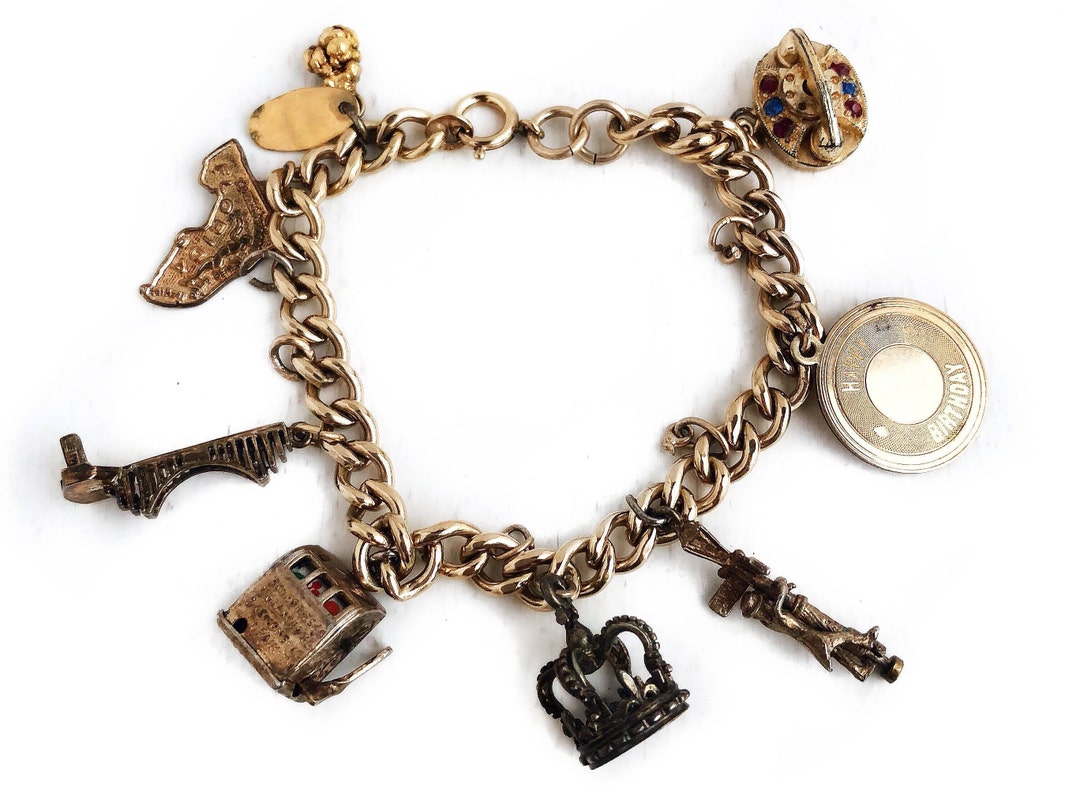 Vintage Charm Bracelet 12k Gold Filled Original GF Charms - Etsy