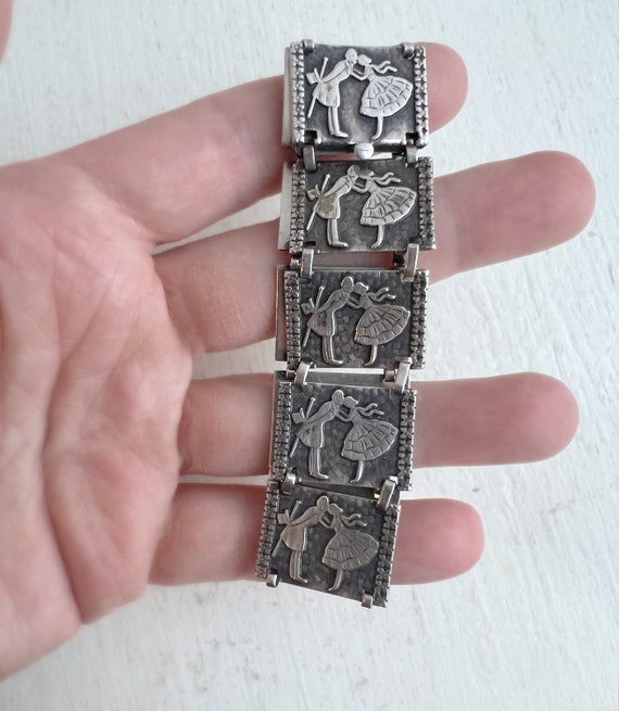 Dutch Panel Bracelet - Sterling Silver 1950s 7” B… - image 2