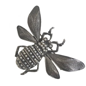 Seed Pearl Bug Brooch -Vintage Silver Tone Seed Pearl Large Pin Brooch