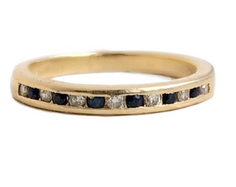 Vintage Sapphire Band - 14k Yellow Gold Blue Sapphire & Diamond Stacking Ring - Size 5